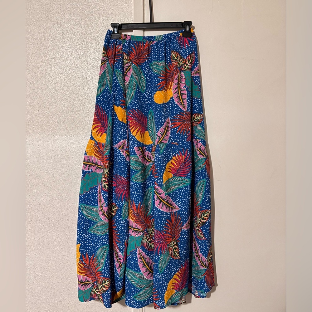 Anthropology Corey Lynn Calter S Blue Multicolor Leaf Maxi Layered Flowy Skirt